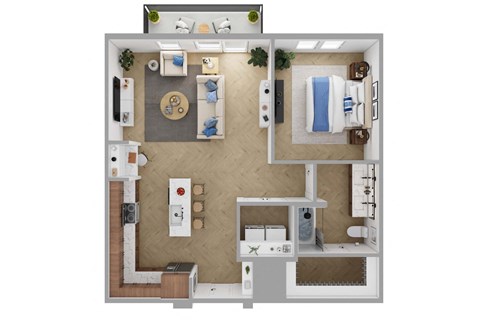 Floor plan for 1 bed, 1 bath, 870 sqft